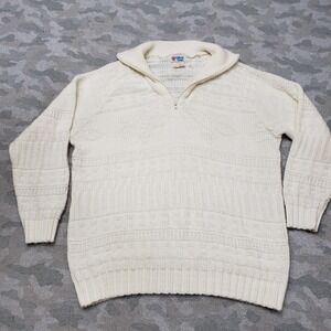 Vintage College Town Sweater Womens Large Beige Quarter Zip Textured Long Sleeve
